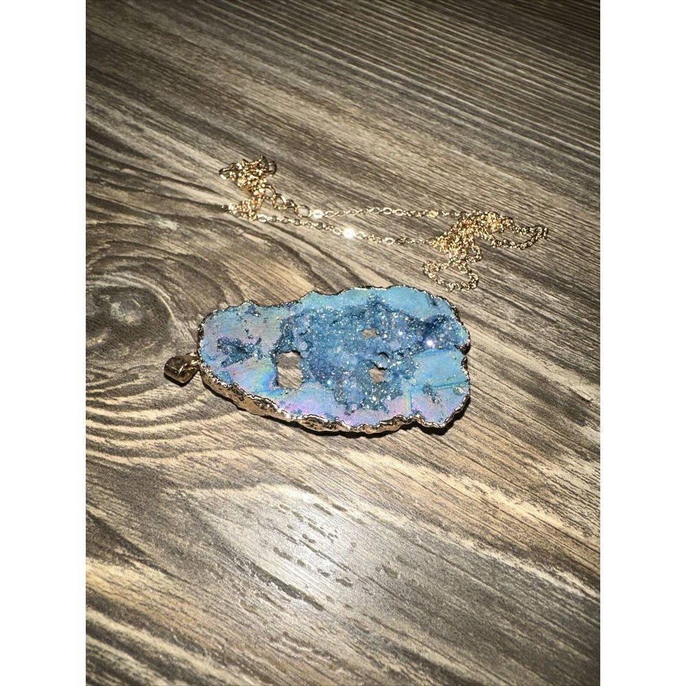 1pc Pendant Necklace Agate Quartz Geode Slice Amethyst Inlaid Gold Plated. New. - Picture 10 of 10